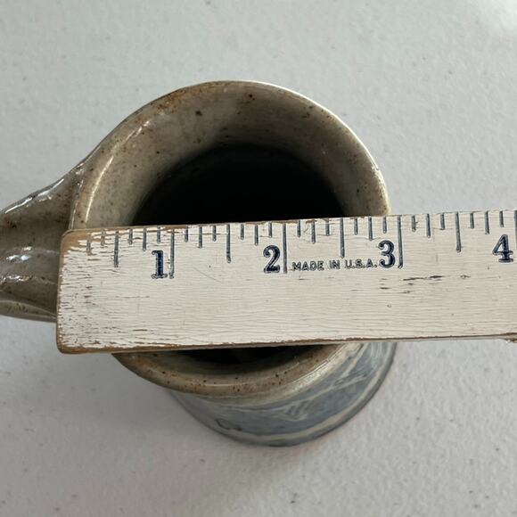 Studio Art Pottery Mug 4.5" Stoneware Blue & Tan Striped Speckled Wave - Picture 7 of 8